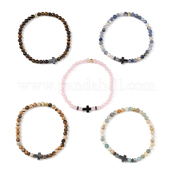Braccialetti elasticizzati con perline di ematite sintetica non magnetica e pietre preziose naturali miste per uomo e donna&nbsp;BJEW-JB14012