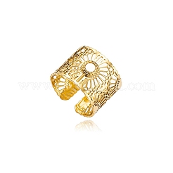 Bracelet manchette ouvert en acier inoxydable 304 avec motif floral ajouré et coquillage naturel&nbsp;FS-WGFCCCD-01