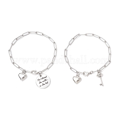 2 bracelet à breloques en acier inoxydable 304 avec chaîne en forme de trombones pour femme&nbsp;BJEW-JB11950