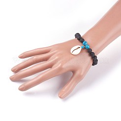Bracciali elasticizzati in conchiglia cipria&nbsp;BJEW-JB04088-05