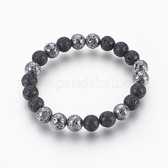 Bracelet extensible perlé en pierre de lave naturelle&nbsp;BJEW-P233-A