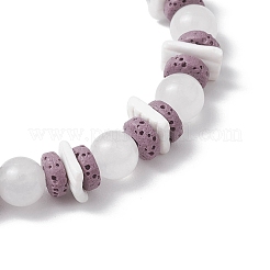 Pulseras elásticas redondas de jade blanco natural&nbsp;BJEW-JB11818