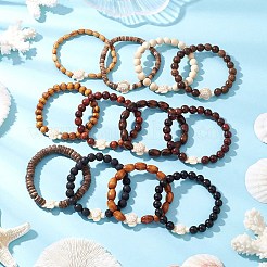 12 Stück Stretch-Armband-Set aus gefärbten synthetischen und natürlichen Edelsteinen und natürlichen Holzperlen für Damen und Herren&nbsp;BJEW-JB11563