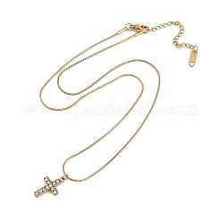 PVD-Vakuumbeschichtung 304 Edelstahl Kristall Strass Kreuz Anhänger Runde Schlangenkette Halsketten für Frauen&nbsp;NJEW-Z044-05G