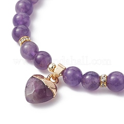 Braccialetti elasticizzati con perline rotonde di ametista naturale&nbsp;BJEW-JB09727-01