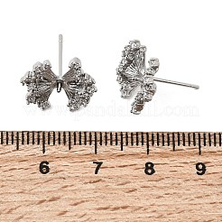 Orecchini a bottone con fiocco in zirconia cubica trasparente micro pavé in ottone&nbsp;KK-G553-08P
