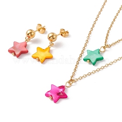 Colgante de estrella de concha sintética collares de doble capa y aretes colgantes&nbsp;SJEW-F217-01A-G