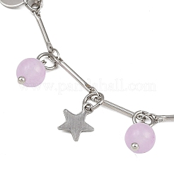 3 stücke 3 farben 201 edelstahl mond stern & natürliche gefärbt malaysia jade runde charme messing bar link kette fußkettchen&nbsp;AJEW-AN00732