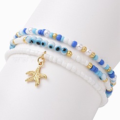 3 Stück 3-teiliges Stretch-Armband-Set mit Perlen aus Glassamen und ABS-Kunststoff und Perlen des bösen Blicks&nbsp;BJEW-JB09358