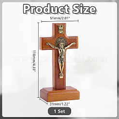 Ornamenti di statuette a croce in legno e lega&nbsp;DJEW-WH004-107A