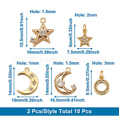 10pcs 5 pendentifs en laiton micro pavé clair en zircone cubique&nbsp;ZIRC-BT0001-01G