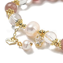 Braccialetti elasticizzati rotondi con quarzo fragola naturale e perline di cristallo di quarzo&nbsp;BJEW-M315-09