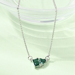 Collares con colgante rectangular y en forma de corazón de latón con circonitas cúbicas engastadas en cadena de cable&nbsp;KK-CBAB173-04P-09