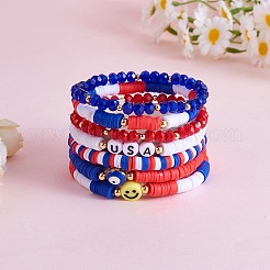 7pcs 7 Stil handgefertigte Fimo Heishi Surfer Stretch Armbänder Set&nbsp;BJEW-SW00076