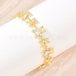 Pulseras de eslabones de latón con micro pavé de circonitas cúbicas para mujer&nbsp;BJEW-K248-05G