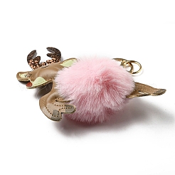 Porte-clés pendentif en imitation fourrure de lapin rex et cuir pu&nbsp;KEYC-K018-02KCG-02