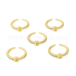 Anello a polsino aperto con lettera iniziale in zirconia cubica trasparente&nbsp;RJEW-H120-09G-E