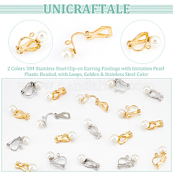 20 Stück 2 Farben 304 Edelstahl Ohrclips mit Kunstperlen aus Kunststoff&nbsp;STAS-UN0054-72