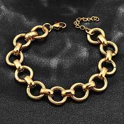 Pulseras de cadena de eslabones redondos planos de acero inoxidable 304 para mujer&nbsp;BJEW-R021-08G