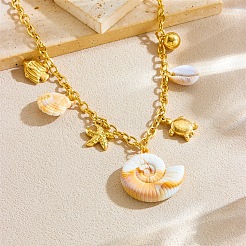 Colliers pendentifs en forme d'étoile de mer en acier inoxydable 304 pour femmes&nbsp;NJEW-F347-01A