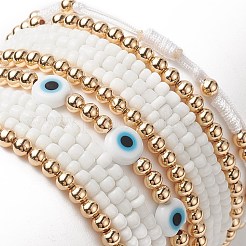 7 pièces 7 style mauvais œil au chalumeau et graine de verre et bracelets extensibles en laiton perlé ensemble pour les femmes&nbsp;BJEW-JB09249-02
