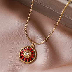 Collares con colgante de flor roja esmaltada de acero inoxidable 304 de estilo europeo vintage para mujer&nbsp;LS-WS4572