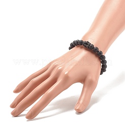 Bracelet extensible perlé rond en pierre de lave naturelle avec couronne de zircone cubique transparente&nbsp;BJEW-JB07797-03