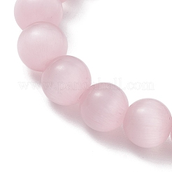 Bracciale elasticizzato da donna con perline rotonde con ametista naturale e occhi di gatto da 10 mm&nbsp;BJEW-JB10400