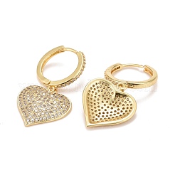 Orecchini a cerchio pendenti con cuore in zirconi cubici&nbsp;EJEW-A069-02G