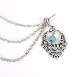 Boucles d'oreilles en alliage de turquoise et de chaînes torsadées en forme de larme d'eau rétro&nbsp;EJEW-N0020-004B