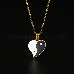 Halsketten mit Yin-Yang-Anhänger aus 304er Edelstahl mit Emaille für Damen&nbsp;LS-VV9279-2