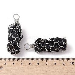 Colgantes grandes con chip de obsidiana natural envueltos en alambre de cobre chapado en estante&nbsp;G-C130-01P-07