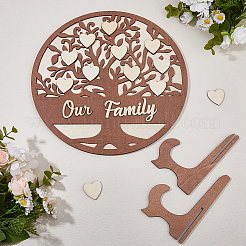 1 Stück flaches rundes Holz-Pfirsichherz-Familienbaum-Liebesornament&nbsp;AJEW-DC0001-95B
