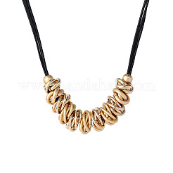 Colliers pour femmes avec pendentif multi-anneaux en laiton et fer et cordon ciré noir&nbsp;FS-WG5AD10-01