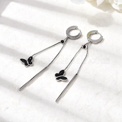 Boucles d'oreilles créoles à pampilles papillon en émail et acier inoxydable 304&nbsp;EJEW-G453-10P