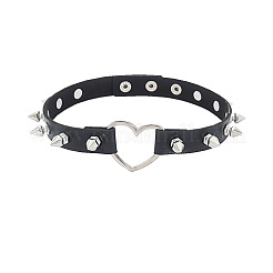 Chokerhalsketten aus PU-Leder mit Spike-Nieten und Herzgliedern für Damen&nbsp;FS-WGC3189-01
