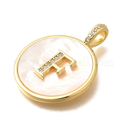 Pendentifs en laiton plaqué micro pavé de zircones cubiques transparentes avec coquillage&nbsp;KK-M309-42G-F