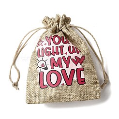 12 pochette d'emballage rectangulaire en toile de jute imprimée pour la Saint-Valentin&nbsp;ABAG-U006-02D