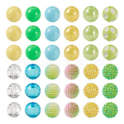 60 pz 12 stili rotondi opachi e gomma da masticare e trasparenti e ab color e crackle perline acriliche rotonde&nbsp;DIY-TA0004-95