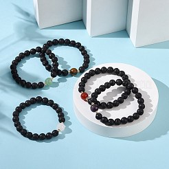 Rundes Stretch-Armband mit natürlichen Lavasteinen und gemischten Edelsteinen&nbsp;BJEW-JB09418