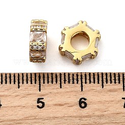 Sechseckige europäische Perlen aus Messing mit Mikropavé-Fassung und Zirkonia-Steinen&nbsp;KK-C134-31G