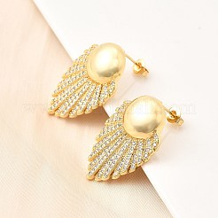 Pendientes de botón redondos planos de latón con circonitas cúbicas transparentes&nbsp;EJEW-C147-03G