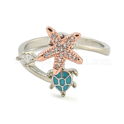 Anelli girevoli in smalto a forma di tartaruga e stella marina per donna&nbsp;RJEW-M016-08P