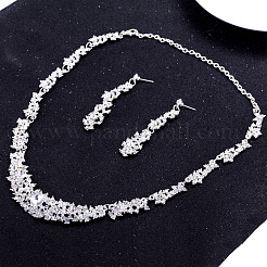 Blumen-Legierung Kristall Strass Link Halsketten & Ohrstecker baumelnden Set für Frauen&nbsp;FS-WG2AC0B-01