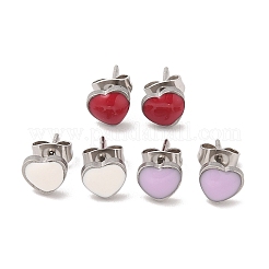 3 Paar 3 Farben 304 Edelstahl Emaille Herz Ohrstecker für Frauen&nbsp;EJEW-K279-01P