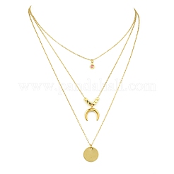 Dreilagige Halskette mit Mondanhänger aus 304 Edelstahl und Glas für Damen&nbsp;NJEW-JN03871