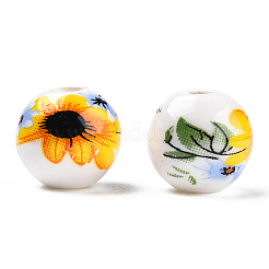 Cuentas de porcelana con estampado floral&nbsp;PORC-E021-01C