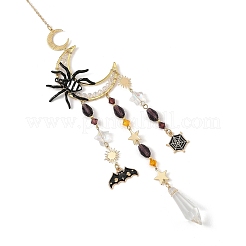 Atrapasueños de aleación esmaltada con araña y murciélago de Halloween&nbsp;HJEW-TA00492