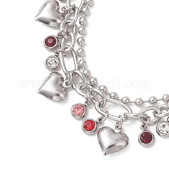 Herzförmige Armbänder aus 304 Edelstahl mit Figaro- und Kugelketten&nbsp;BJEW-JB13177-01