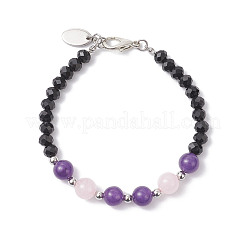 Armbänder aus natürlichem Rosenquarz und runden Glasperlen für Damen&nbsp;BJEW-JB12210-02